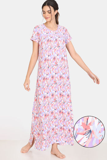 Buy Zivame Pretty Floral Rayon Full Length Nightdress - Violet Tulip
